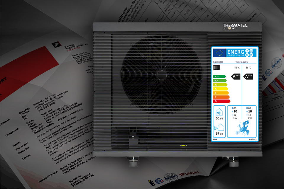 Artykuł A+++ na etykiecie energetycznej pompy ciepła Thermatec